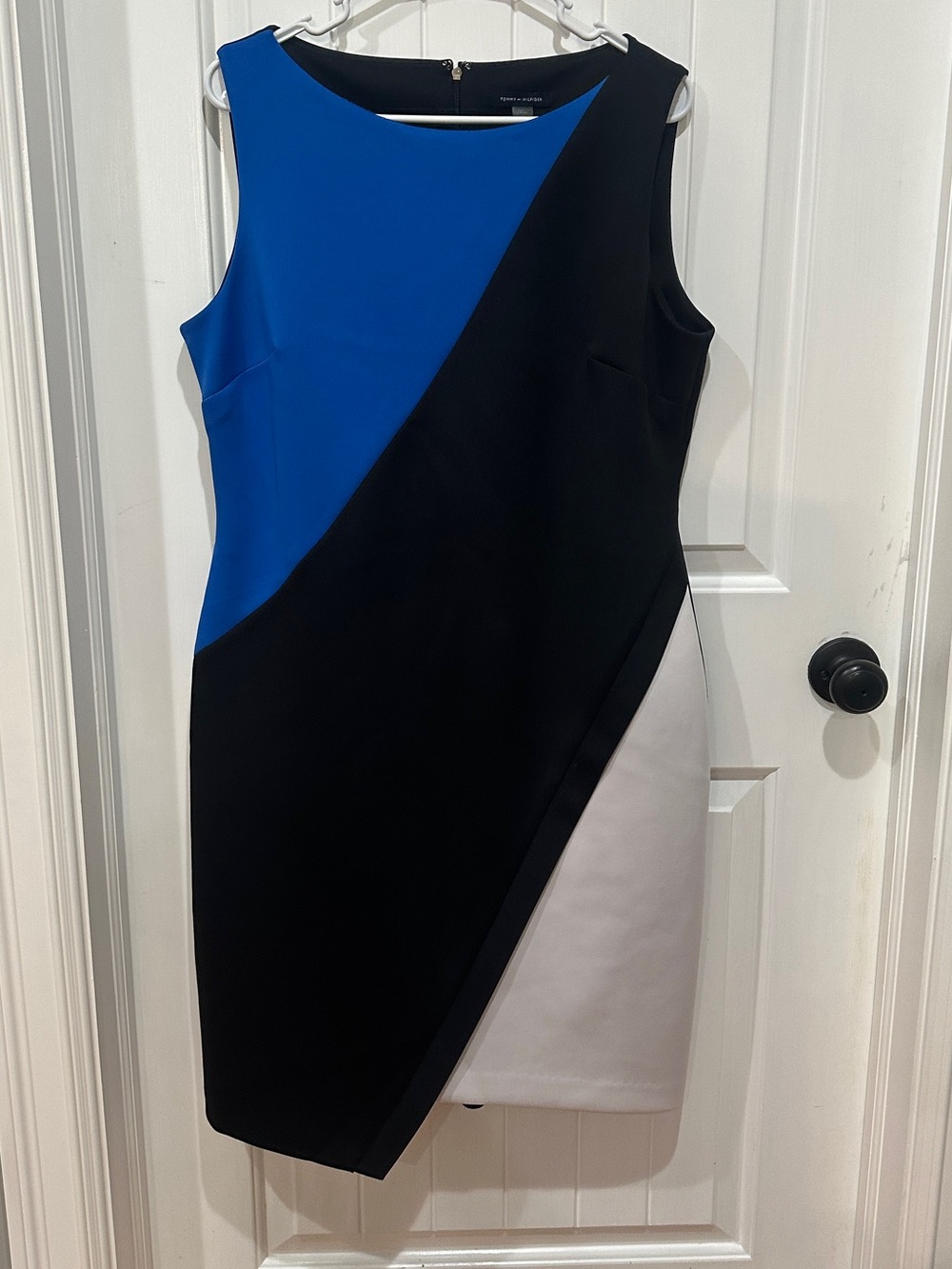 Tommy Hilfiger Blue, Black & White Asymmetrical Sheath Dress